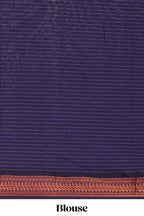 Blue checked design kalyani cotton saree with contrast border and striped blouse