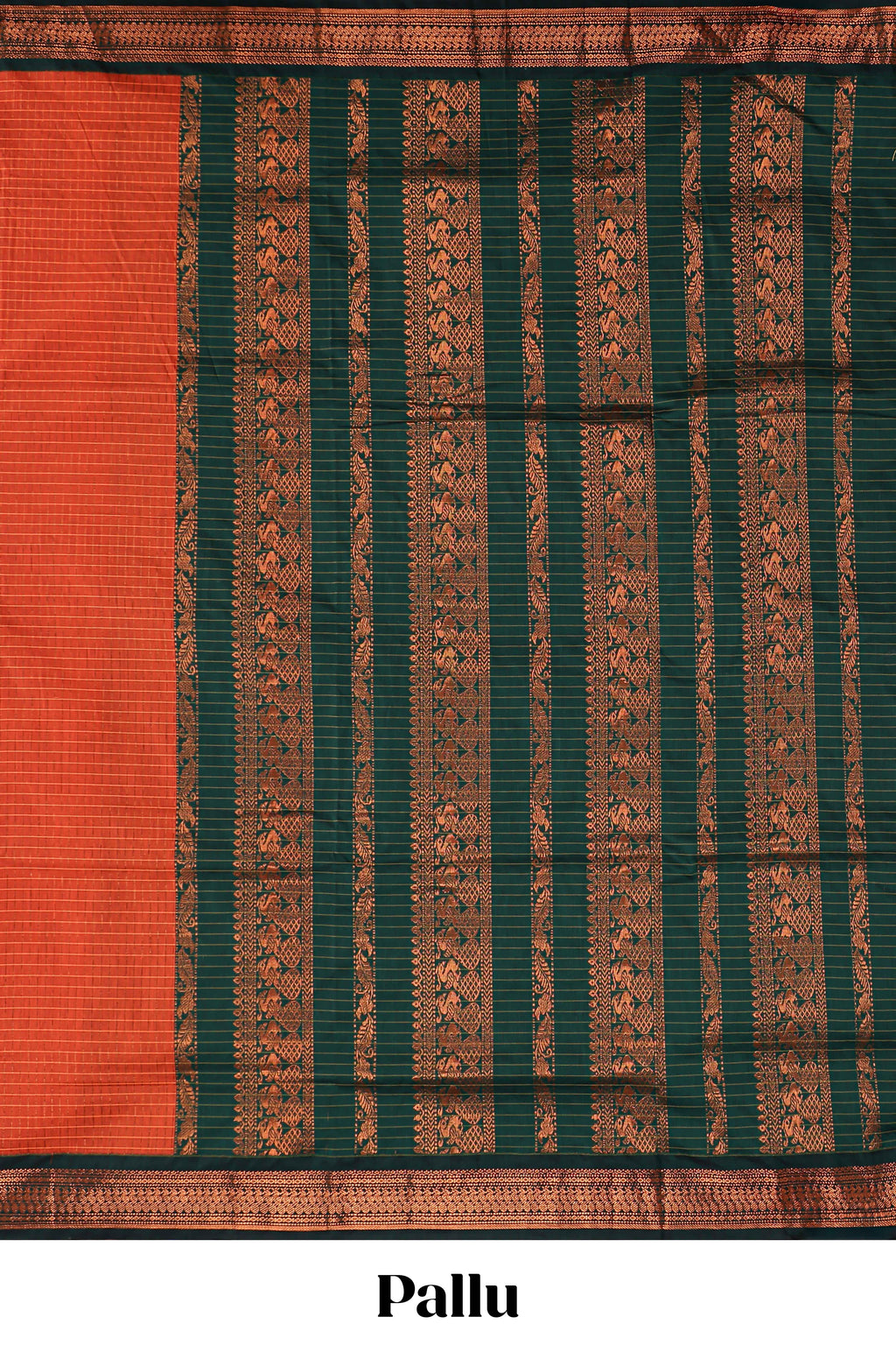 Rust orange checked design kalyani cotton saree with contrast border and striped blouse