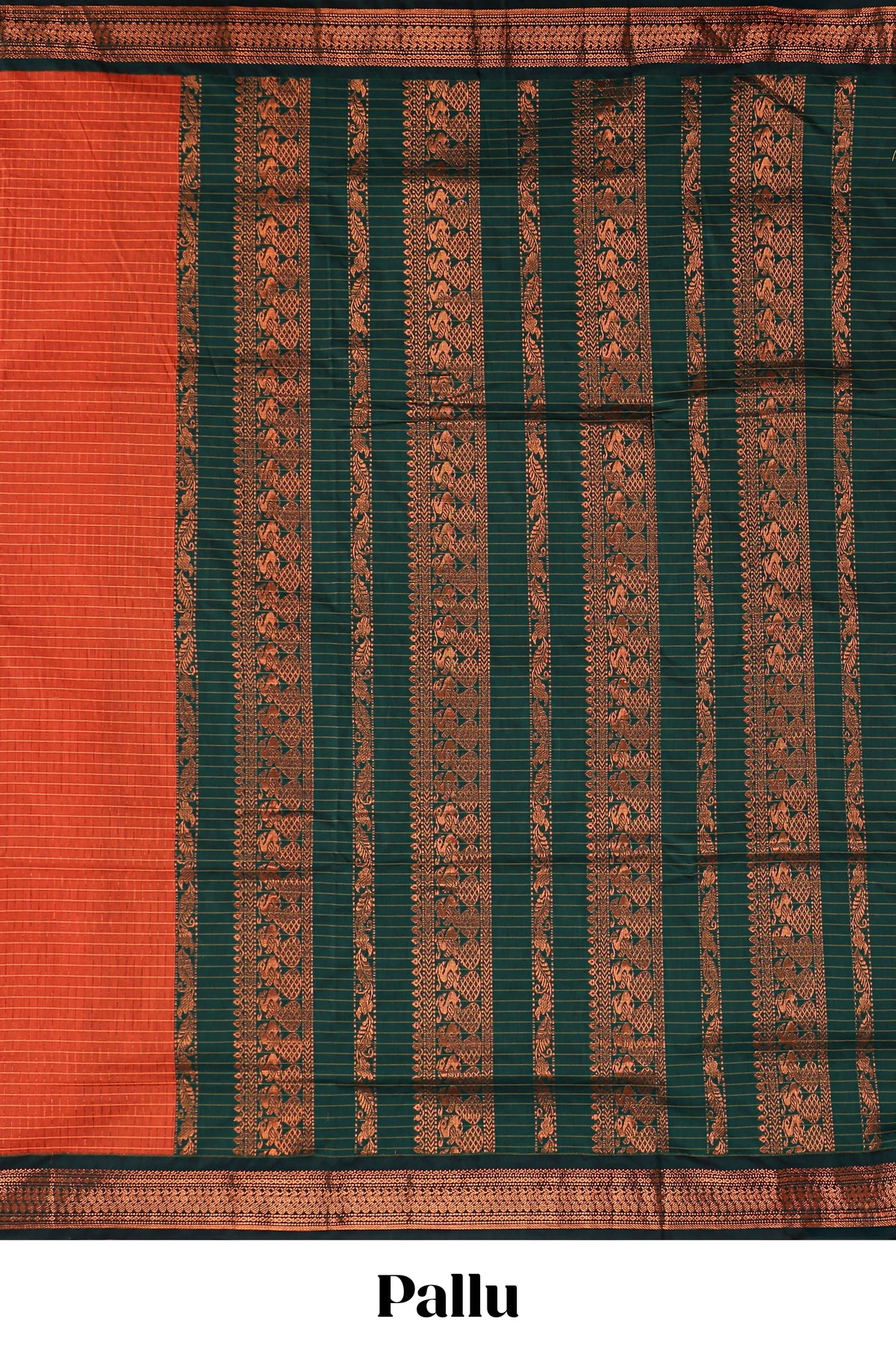 Rust orange checked design kalyani cotton saree with contrast border and striped blouse