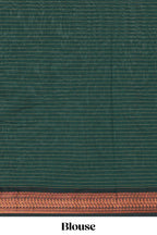 Rust orange checked design kalyani cotton saree with contrast border and striped blouse