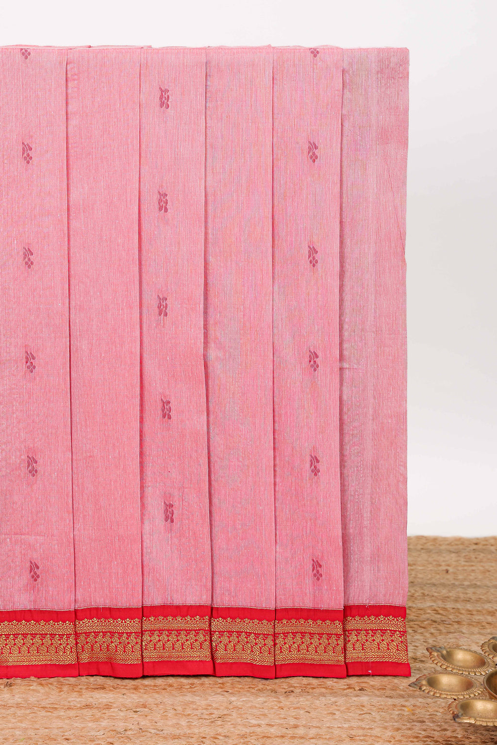 Pink design kalyani cotton saree with contrast border and blouse