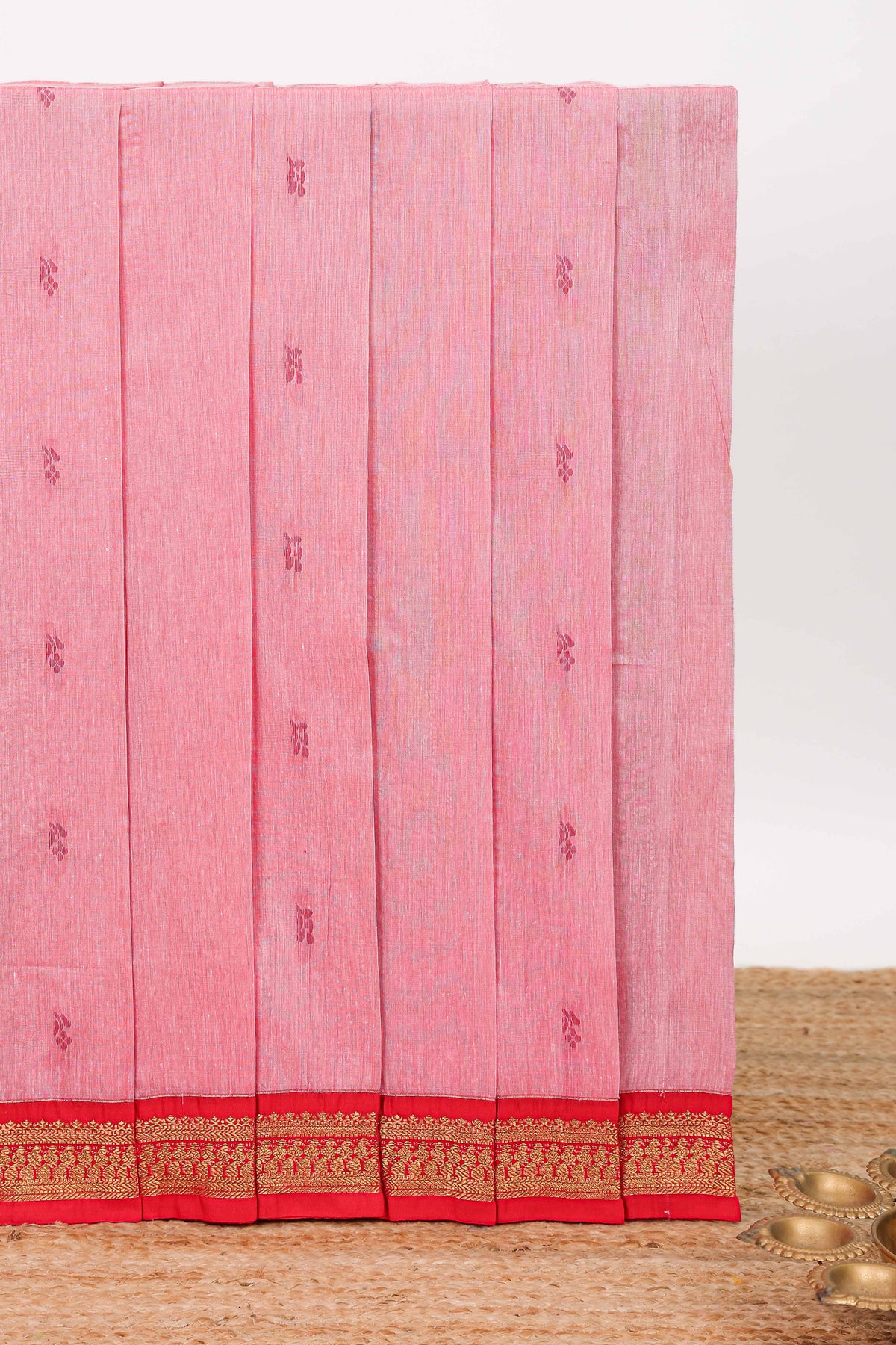Pink design kalyani cotton saree with contrast border and blouse