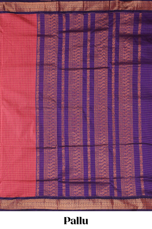 Red checked design kalyani cotton saree with contrast border and blouse