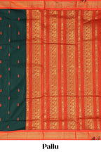 Bottle green motifs design kalyani cotton saree with contrast border and blouse