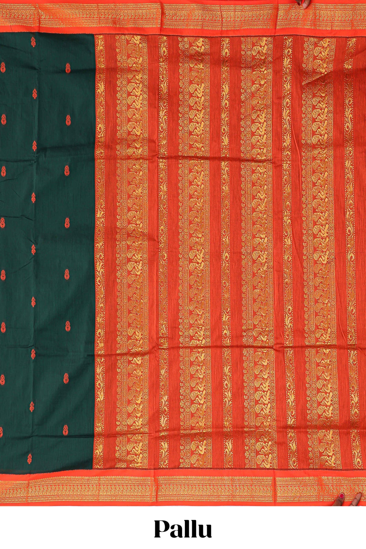 Bottle green motifs design kalyani cotton saree with contrast border and blouse