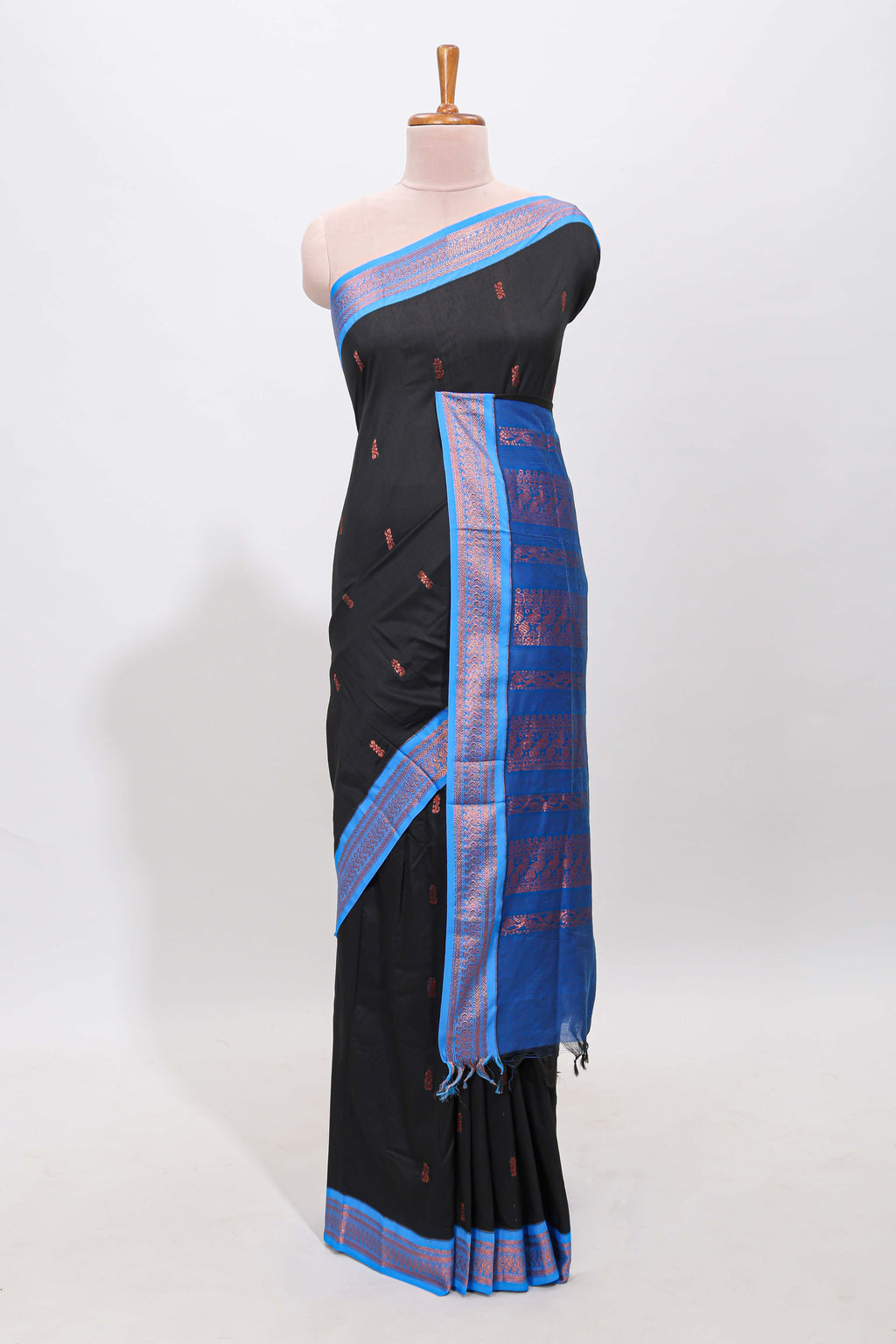 Black motifs design kalyani cotton saree with contrast border and blouse