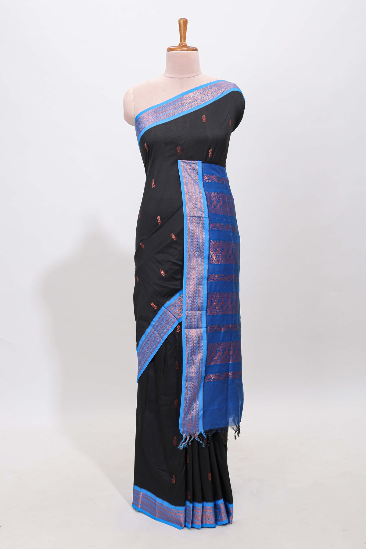 Black motifs design kalyani cotton saree with contrast border and blouse