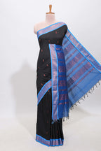 Black motifs design kalyani cotton saree with contrast border and blouse