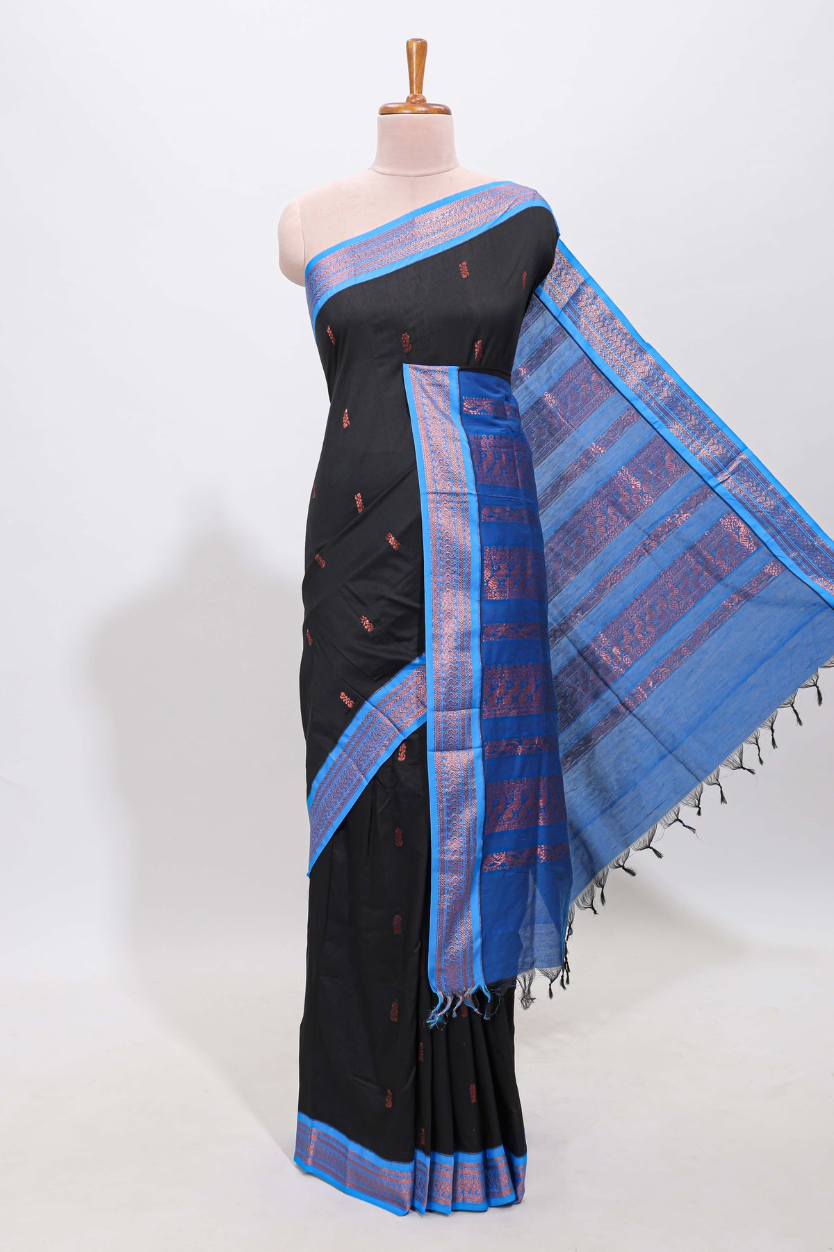 Black motifs design kalyani cotton saree with contrast border and blouse