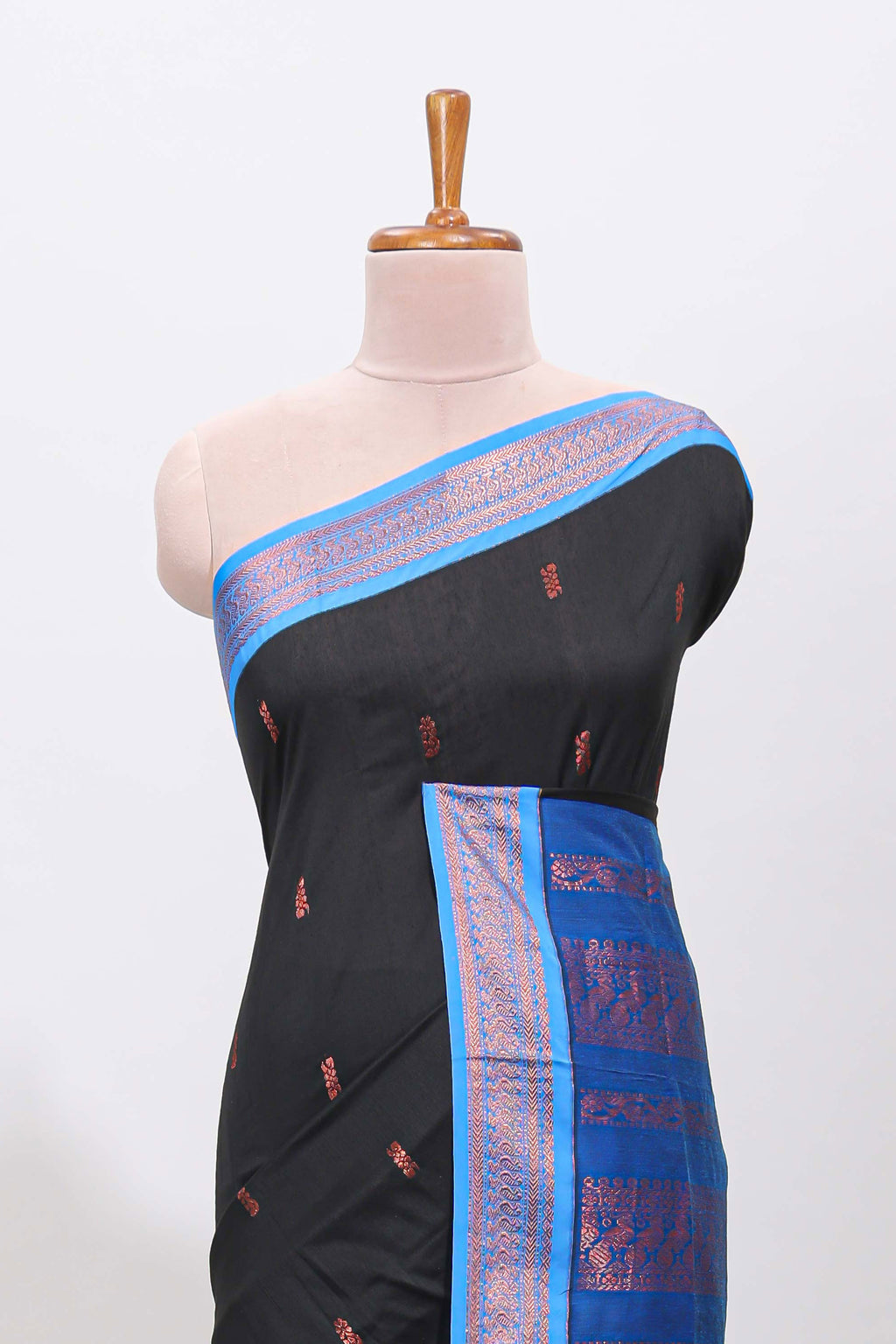 Black motifs design kalyani cotton saree with contrast border and blouse