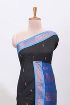 Black motifs design kalyani cotton saree with contrast border and blouse