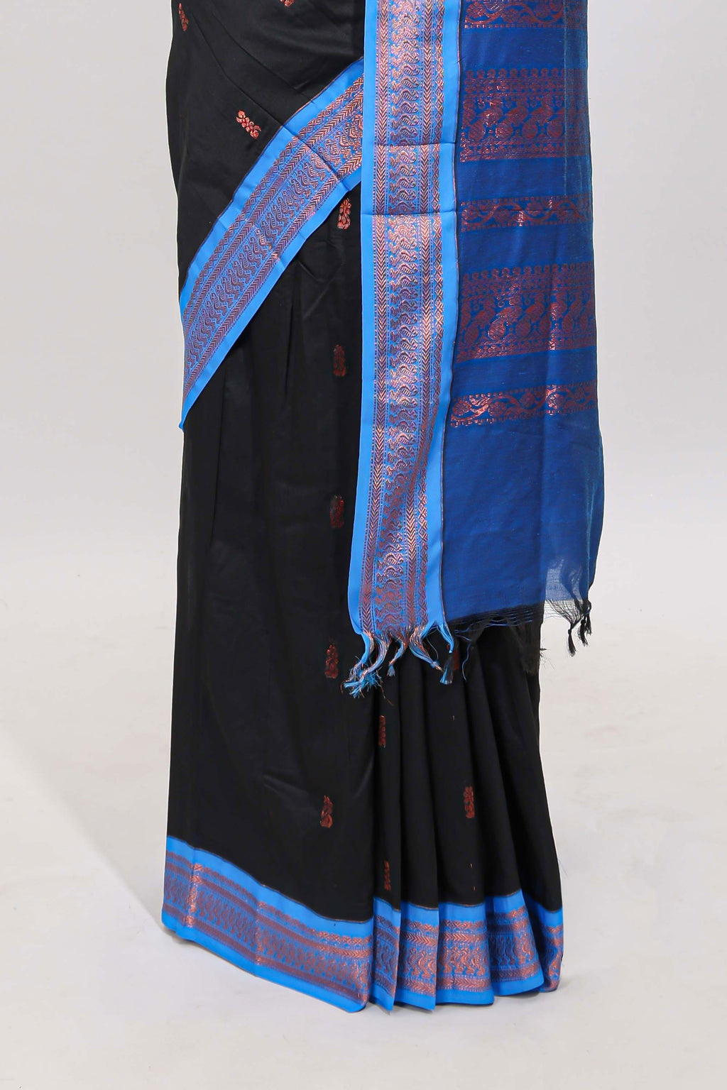 Black motifs design kalyani cotton saree with contrast border and blouse