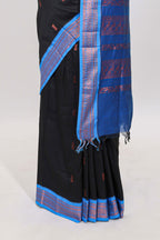 Black motifs design kalyani cotton saree with contrast border and blouse