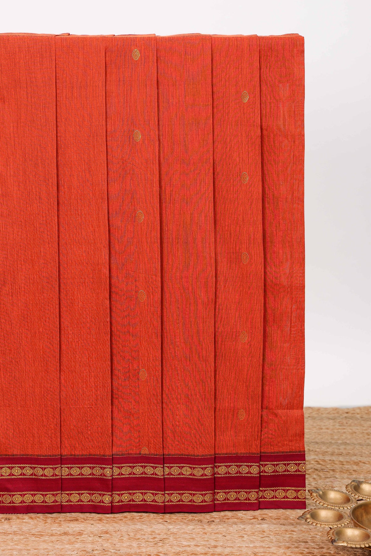 Orange design kalyani cotton saree with contrast border and blouse