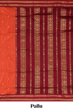 Orange design kalyani cotton saree with contrast border and blouse