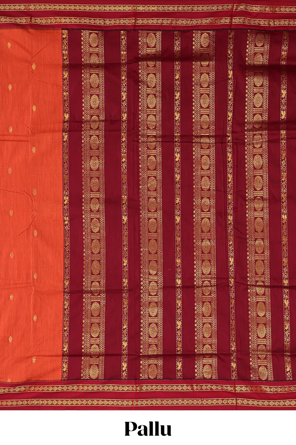 Orange design kalyani cotton saree with contrast border and blouse