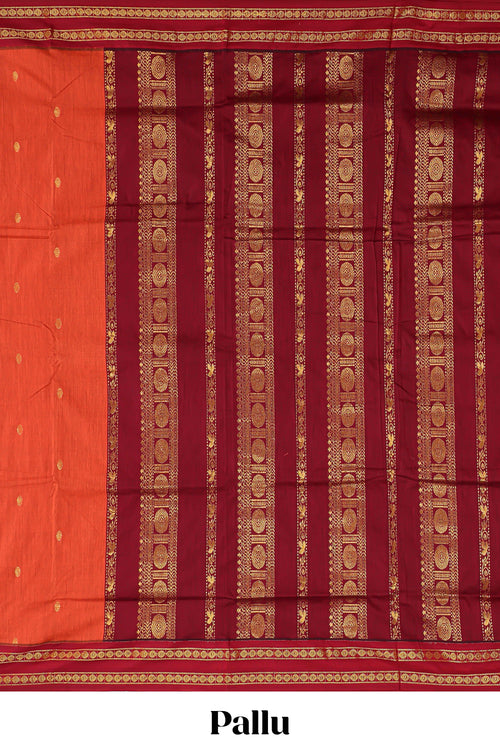 Orange design kalyani cotton saree with contrast border and blouse