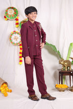 Maroon boys suit set with silver piping and deer shoulder design