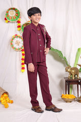 Maroon boys suit set with silver piping and deer shoulder design