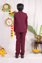 Maroon boys suit set with silver piping and deer shoulder design