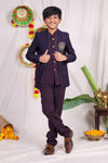 Violet boys suit set with gold piping and flower design