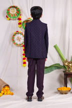 Violet boys suit set with gold piping and flower design
