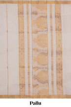 Cream zari striped design kerala cotton saree with self zari border and matching blouse