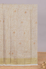 Cream unique design kerala cotton saree with self zari border and matching blouse