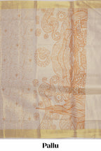 Cream unique design kerala cotton saree with self zari border and matching blouse