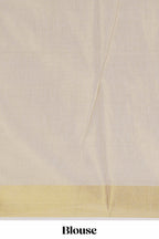 Cream unique design kerala cotton saree with self zari border and matching blouse