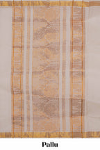 Cream zari striped design kerala cotton saree with self zari border and matching blouse