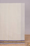 Cream plain design kerala cotton saree with self zari border and striped pallu
