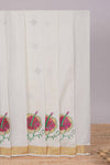 Cream floral design kerala cotton saree with self zari border and matching blouse