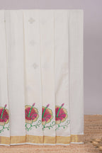Cream floral design kerala cotton saree with self zari border and matching blouse