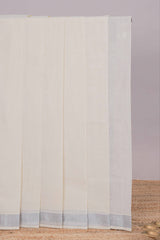 Cream plain design kerala cotton saree with self silver zari border and matching blouse