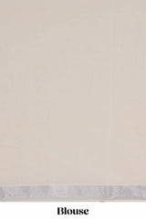 Cream plain design kerala cotton saree with self silver zari border and matching blouse