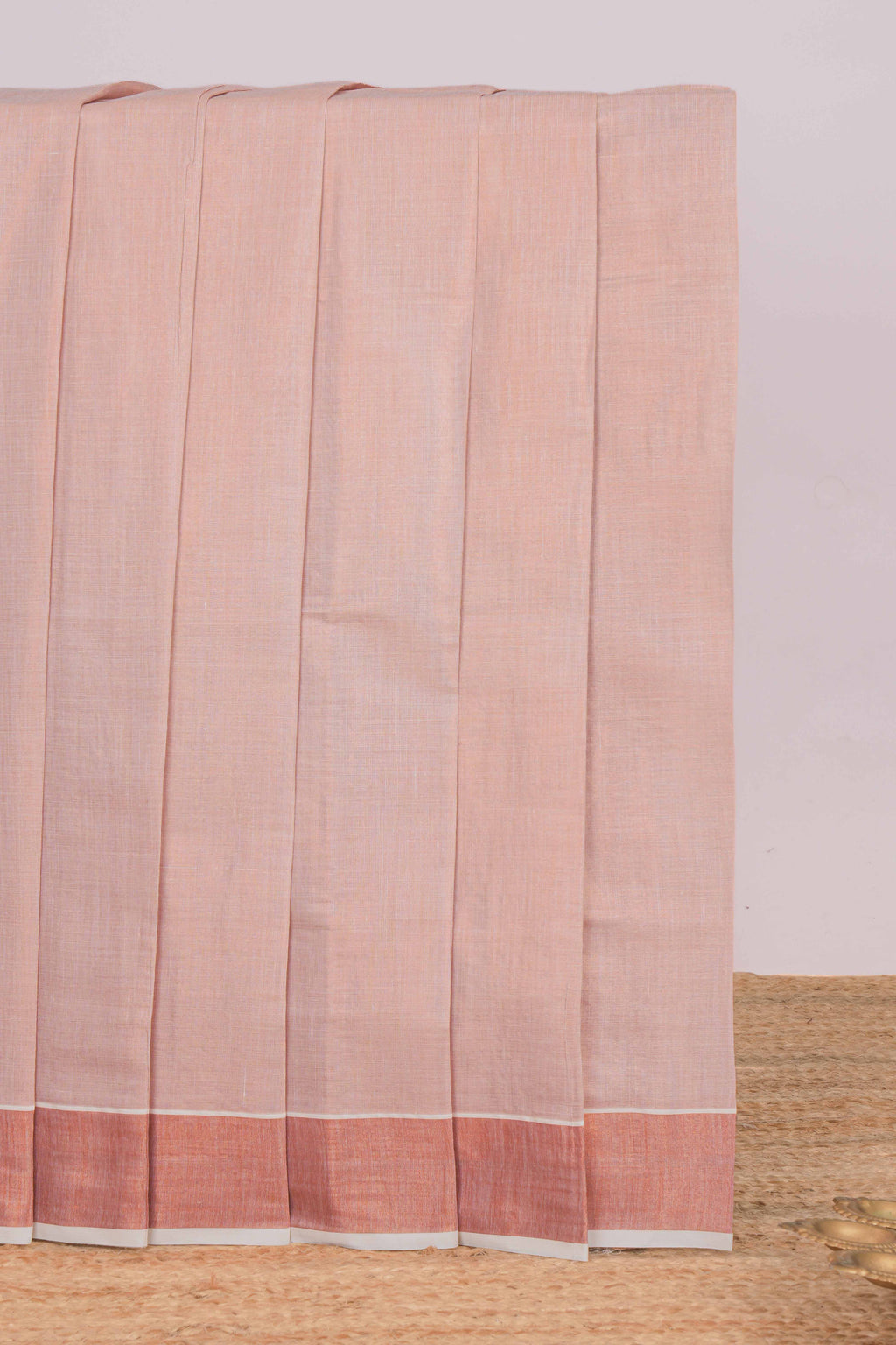 Copper plain design kerala cotton saree with self zari border and matching blouse