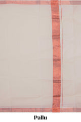 Cream plain design kerala cotton saree with self zari border and matching blouse