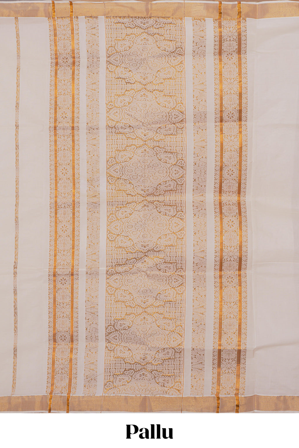 Cream plain design kerala cotton saree with self zari border and matching blouse
