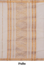 Cream plain design kerala cotton saree with self zari border and matching blouse