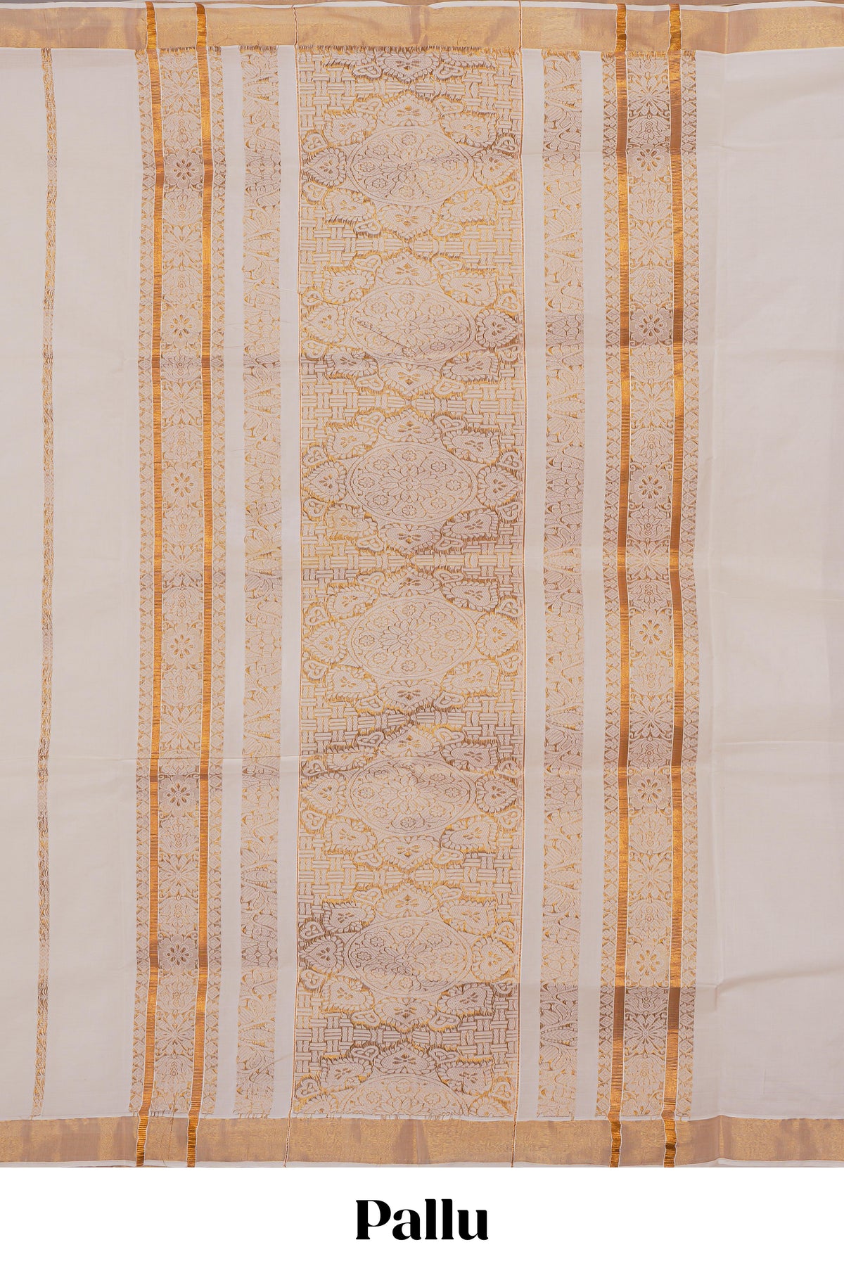 Cream plain design kerala cotton saree with self zari border and matching blouse