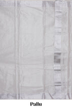 Grey plain design kerala cotton saree with self zari border and matching blouse