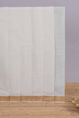 White plain design kerala cotton saree with self zari border and matching blouse