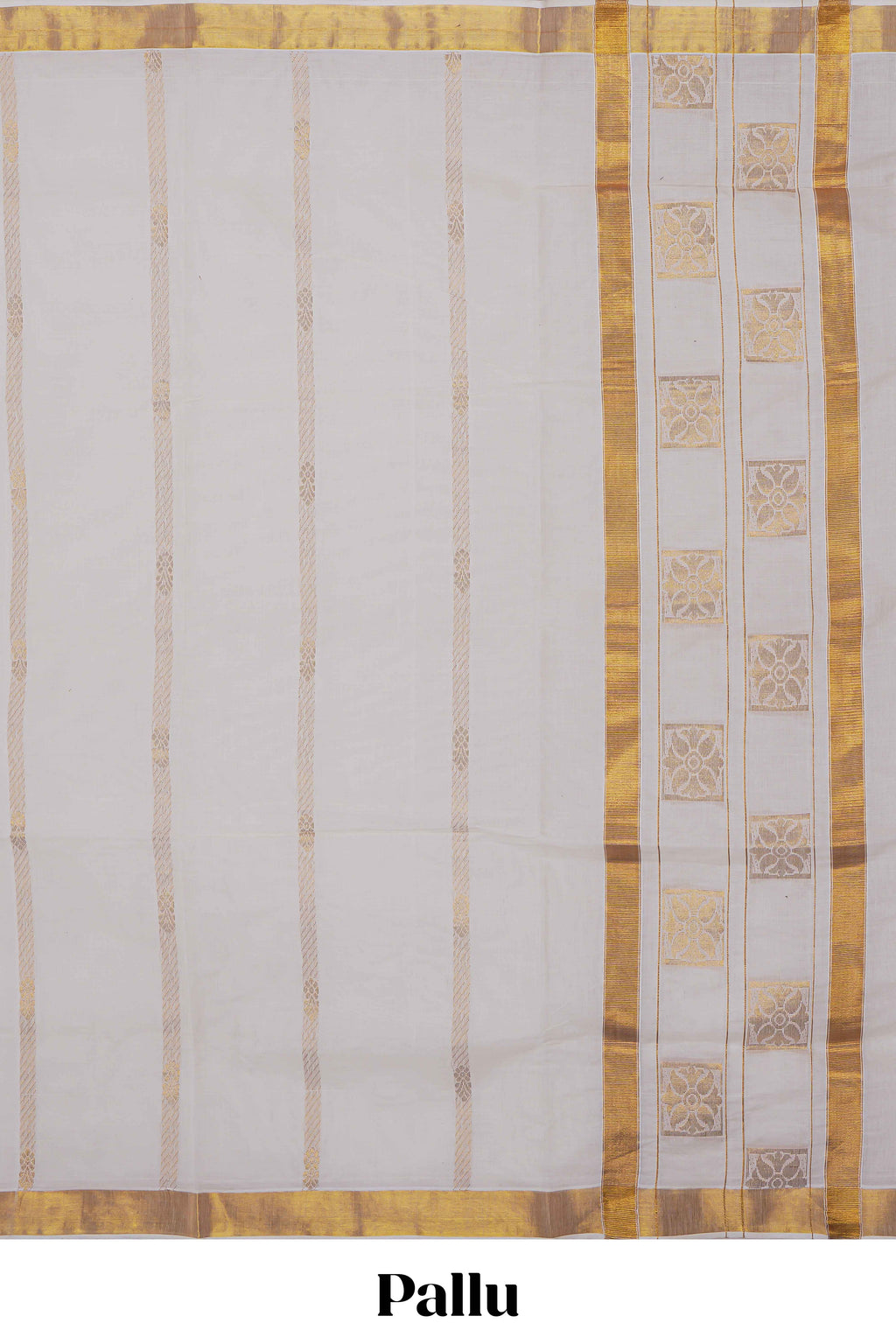 White plain design kerala cotton saree with self zari border and matching blouse