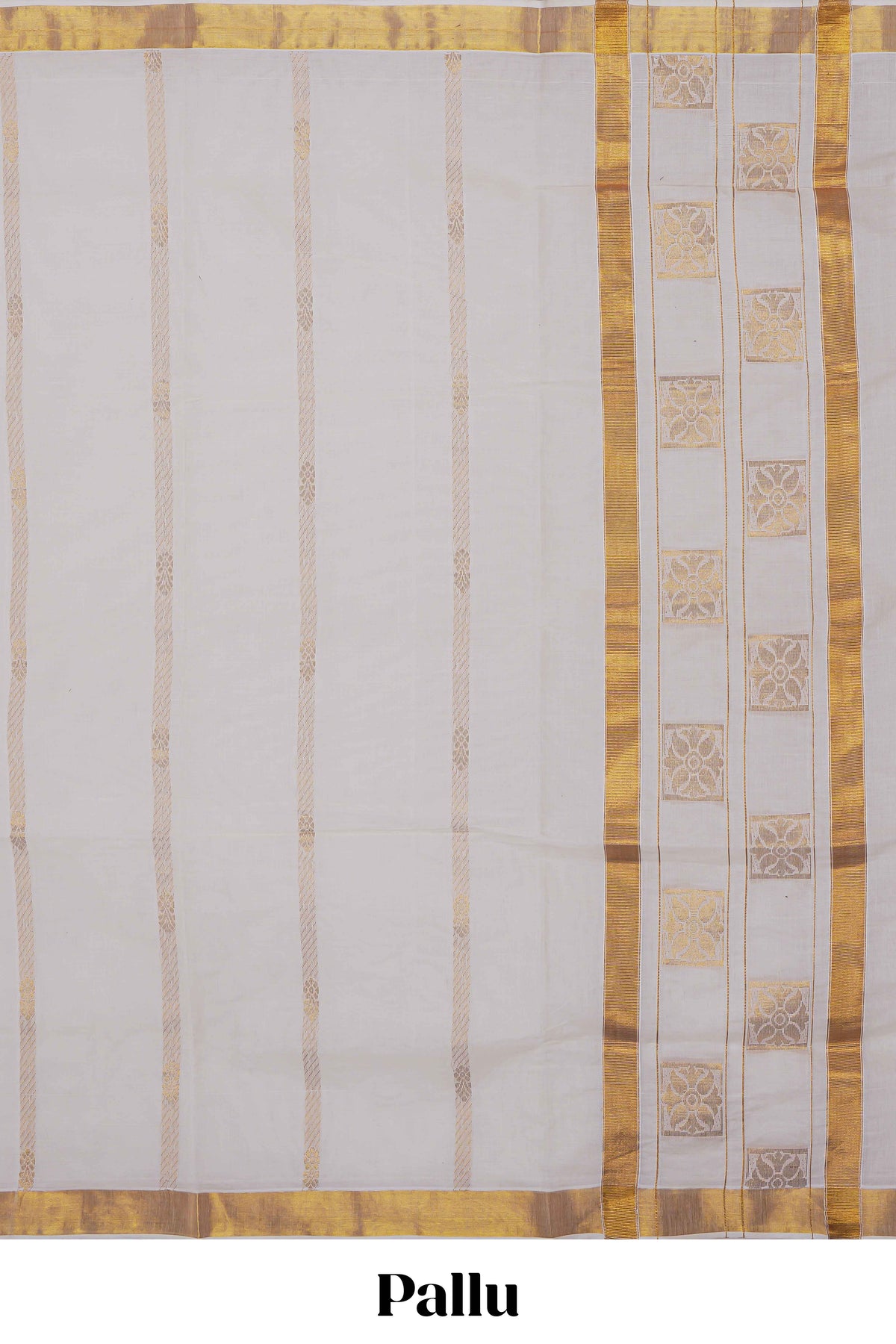 White plain design kerala cotton saree with self zari border and matching blouse