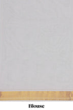 White plain design kerala cotton saree with self zari border and matching blouse