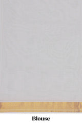 White plain design kerala cotton saree with self zari border and matching blouse
