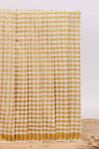 Cream golden zari checked design kerala cotton saree with self zari border and matching blouse