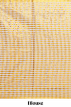 Cream golden zari checked design kerala cotton saree with self zari border and matching blouse