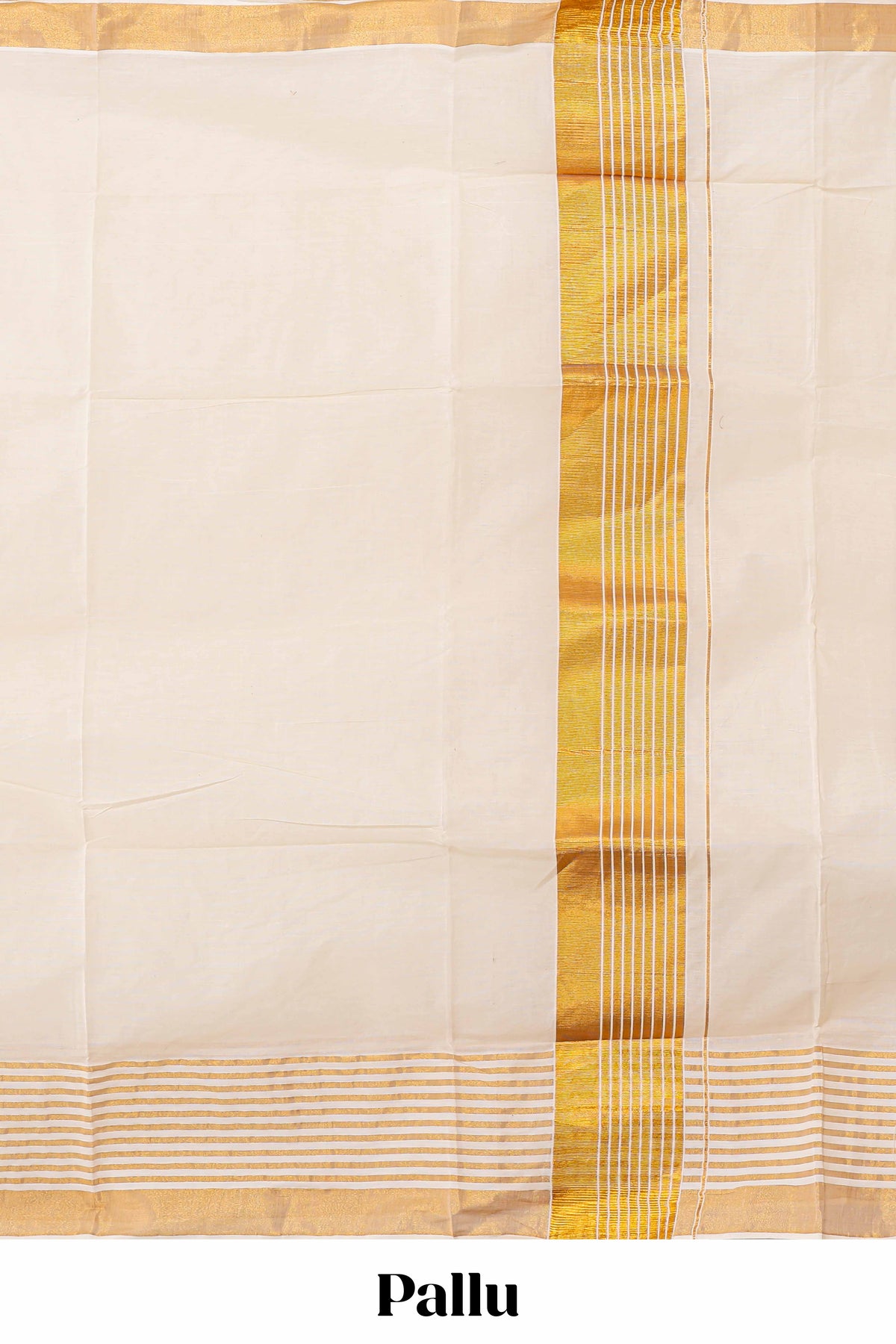 Cream plain design kerala cotton saree with self zari border and matching blouse